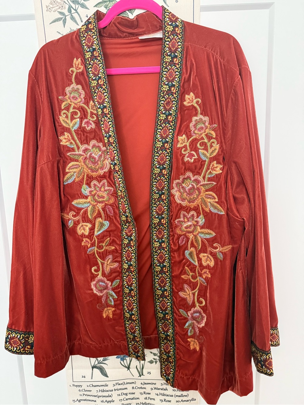 Susan Graver Rust Red Embroidered Open-Front Blazer